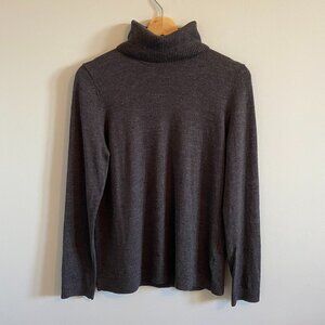 Jones New York 100% Merino Wool Charcoal Grey Turtleneck Sweater Thin Knit